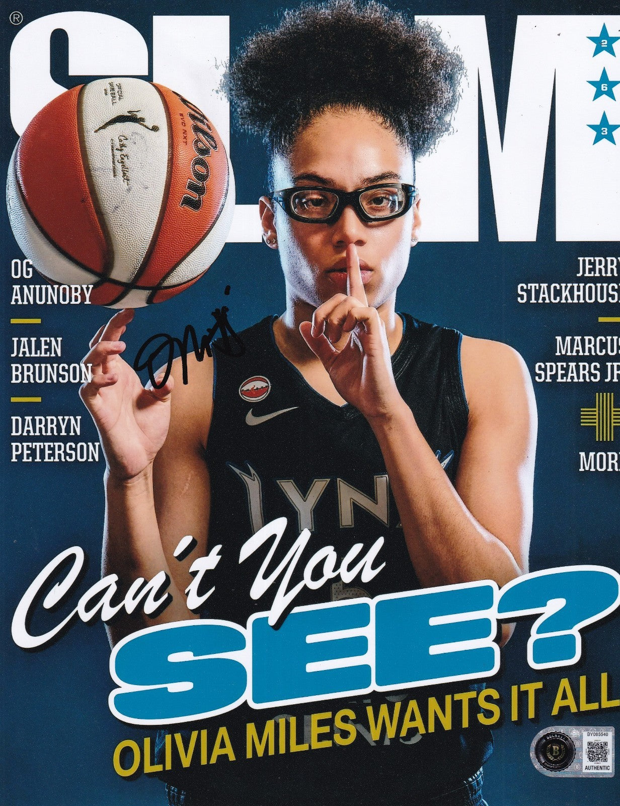 OLIVIA MILES signed (LYNX) WNBA basketball SLAM 8x10 photo BECKETT BY085540