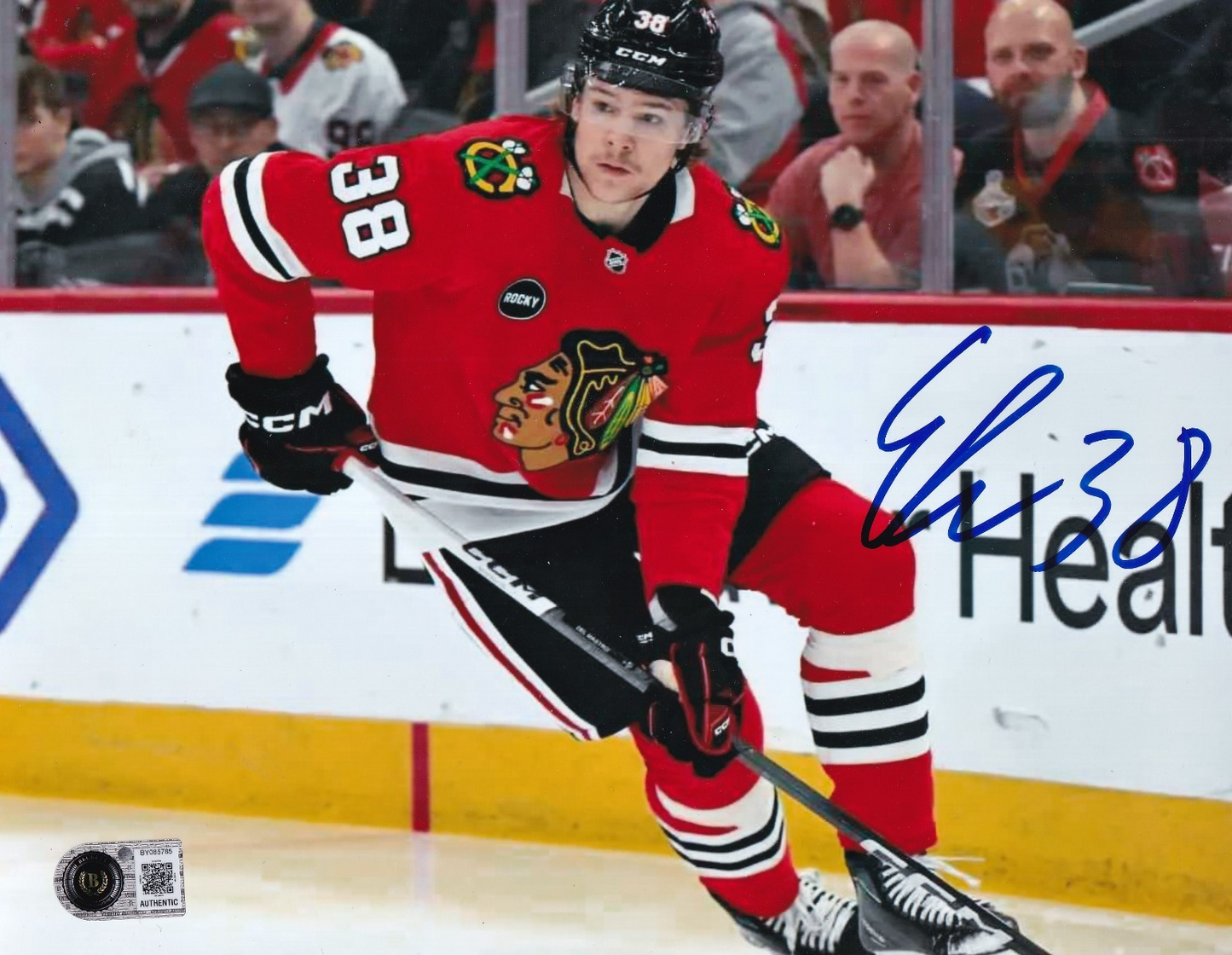 ETHAN DEL MASTRO signed (CHICAGO BLACKHAWKS) Hockey 8X10 photo BECKETT BY0857785