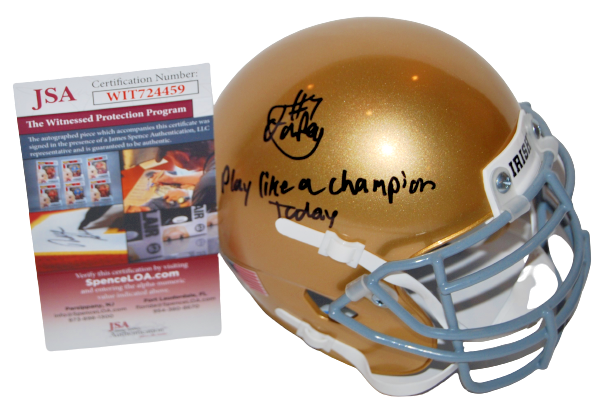 ISAIAH FOSKEY signed (NOTRE DAME FIGHTING IRISH) PLACT inscript mini helmet JSA 