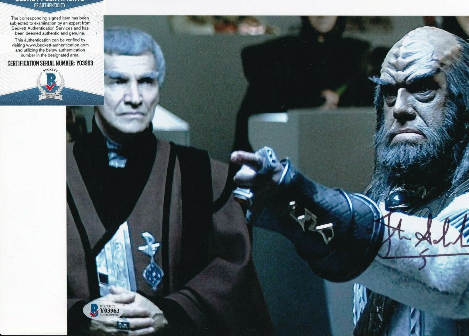 JOHN SCHUCK signed (STAR TREK) Klingon Ambassador 8X10 photo BECKETT BAS Y03963