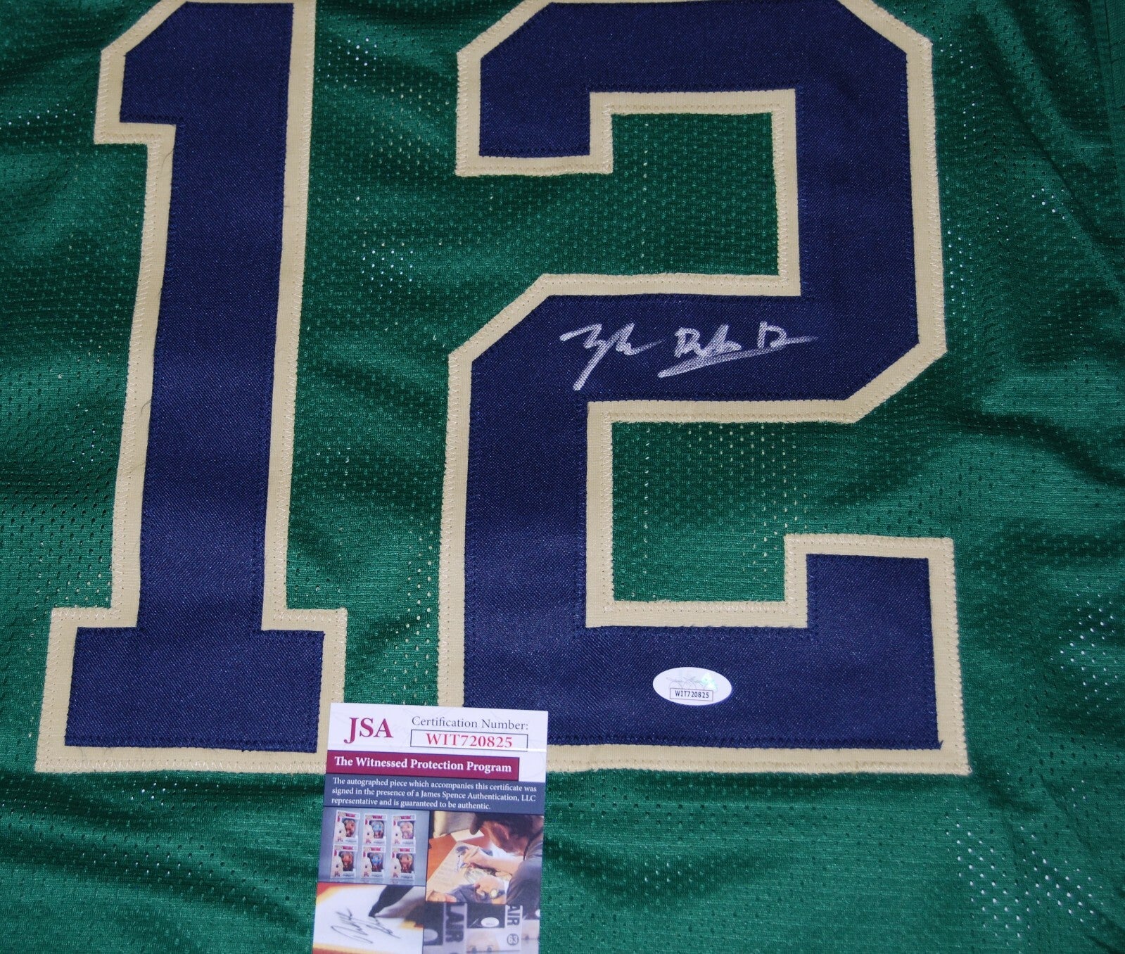 TYLER BUCHNER signed (NOTRE DAME FIGHTING IRISH) custom GREEN jersey JSA Witness
