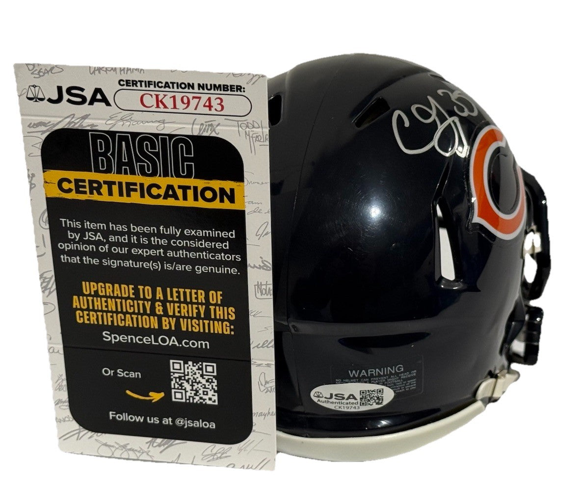 CJ GARDNER-JOHNSON signed (CHICAGO BEARS) mini football helmet JSA CK194743