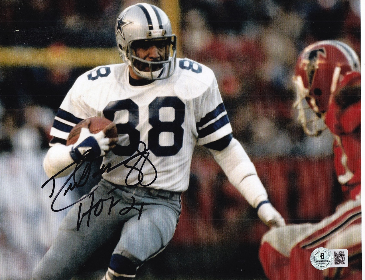 DREW PEARSON signed (DALLAS COWBOYS) football 8X10 photo BECKETT BAS BV13285