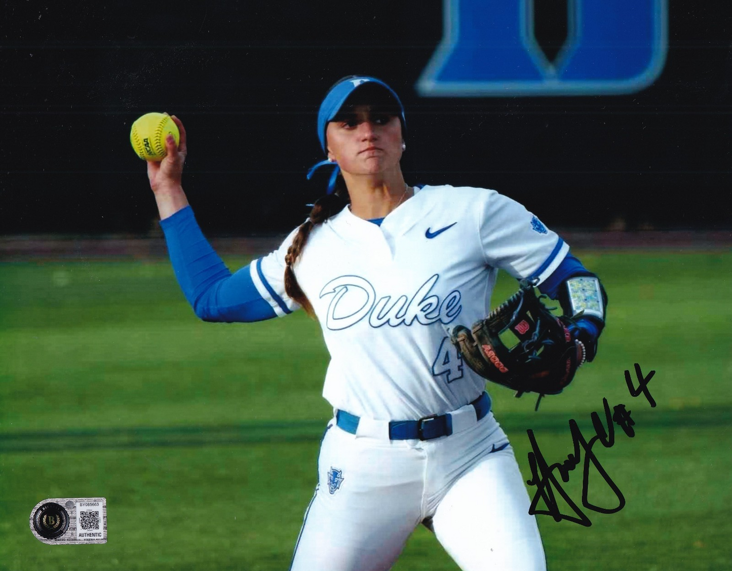 ANA GOLD signed (DUKE BLUE DEVILS) Softball 8X10 photo BECKETT BAS BY085663