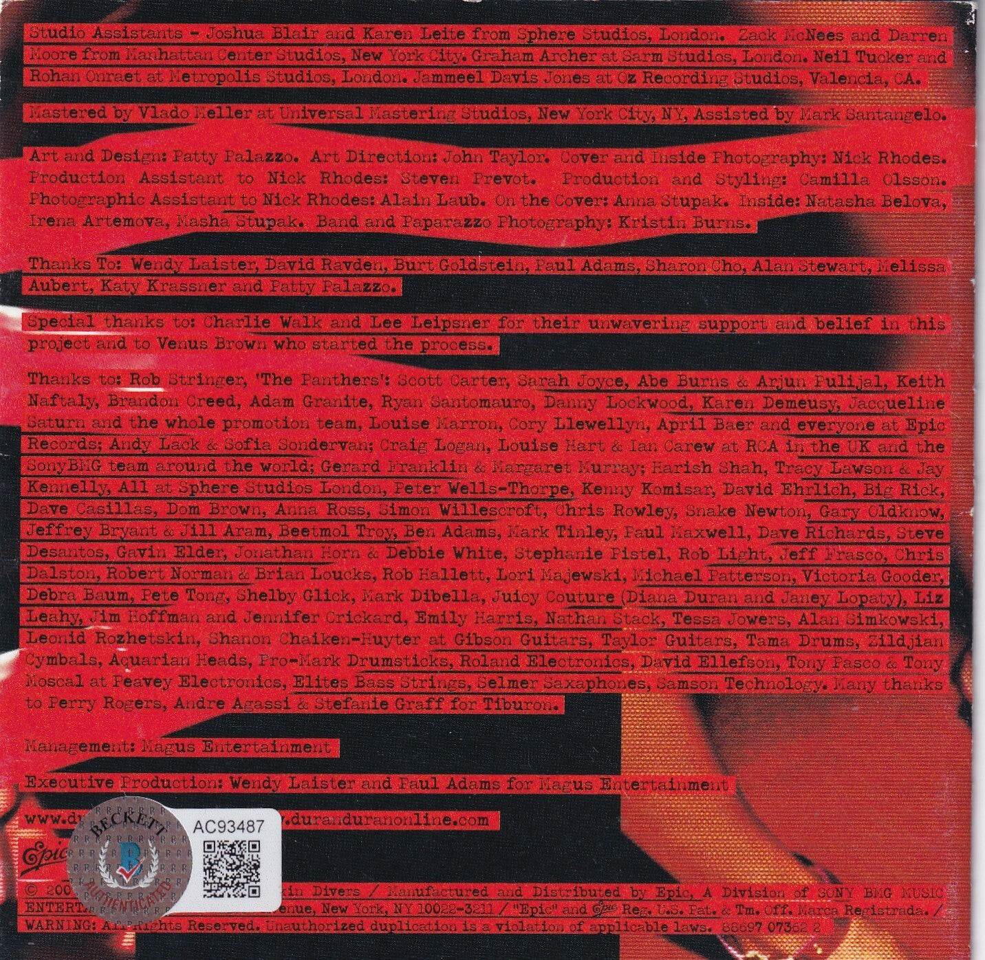 DURAN DURAN signed (RED CARPET MASSACRE Cd Cover autographed BECKETT BAS AC93487
