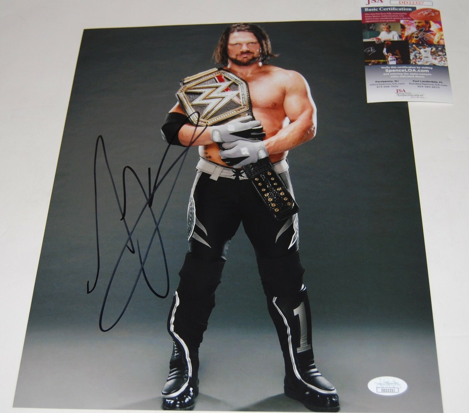 A.J STYLES signed (WWE SMACKDOWN) Wrestling 11X14 photo *WWE CHAMP* WON Hof #2