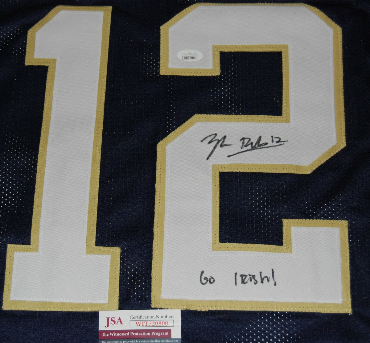 TYLER BUCHNER signed (NOTRE DAME FIGHTING IRISH) Go Irish! Navy jersey JSA 