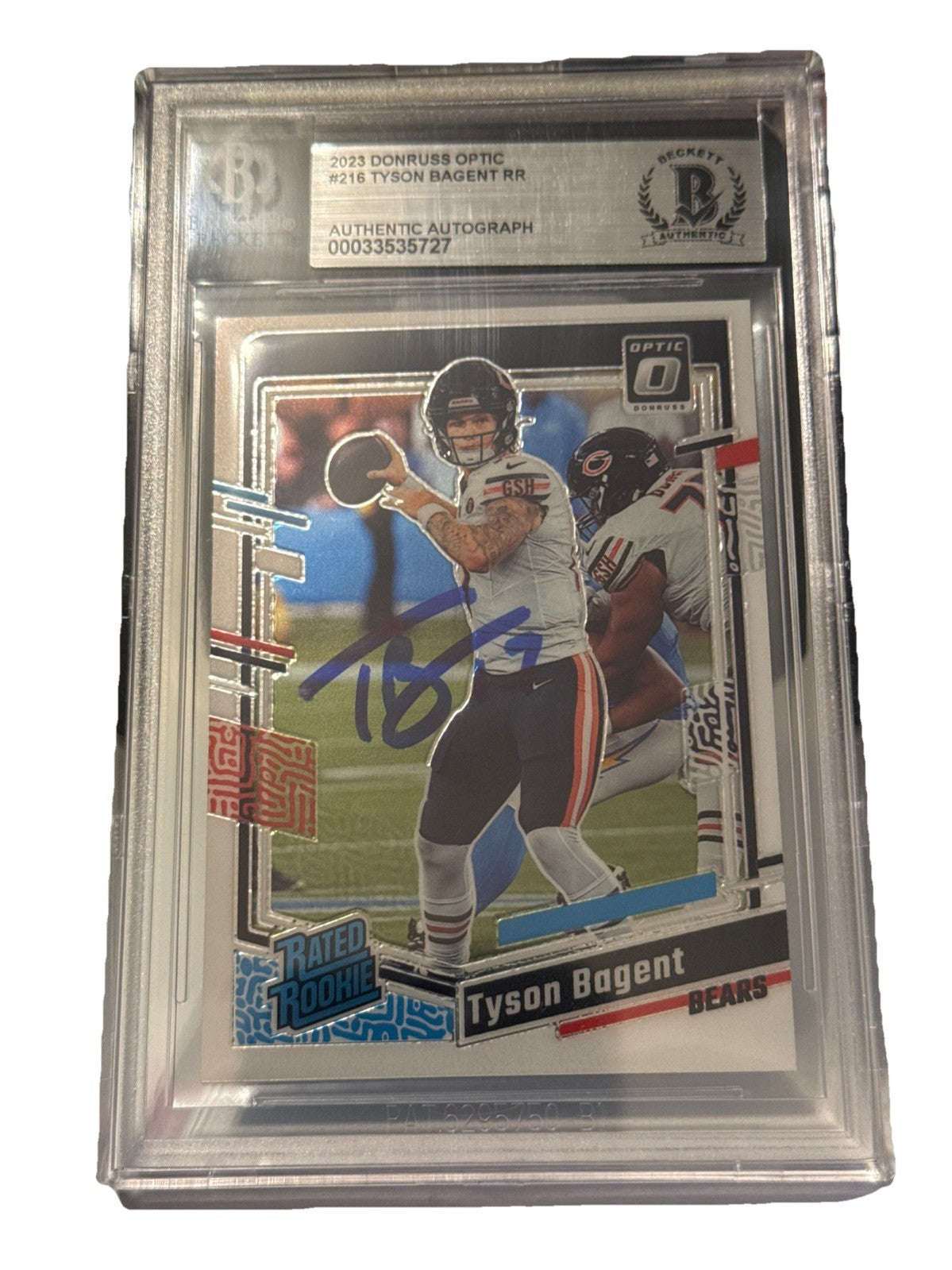 Tyson Bagent signed Chicago Bears 2023 Donruss RC Rookie Card Beckett 0003353727