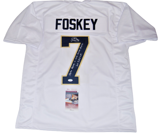 ISAIAH FOSKEY signed (NOTRE DAME FIGHTING IRISH) White custom XL jersey JSA 