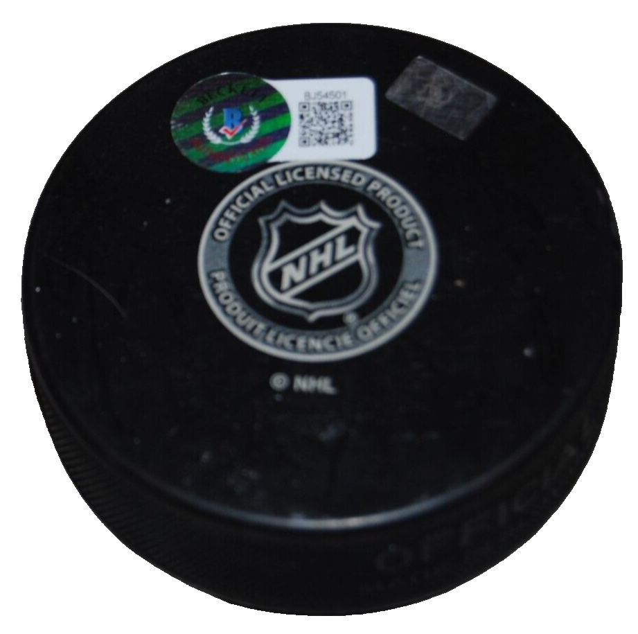 MATHEW BARZAL signed (NEW YORK ISLANDERS) hockey puck BECKETT BAS BJ54501