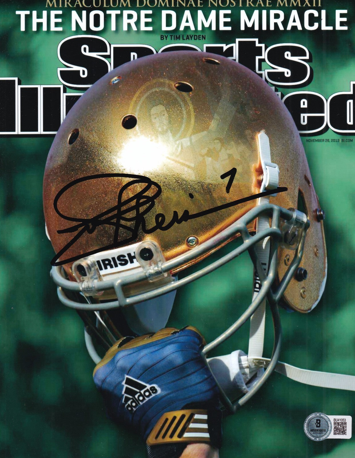 JOE THEISMANN signed (NOTRE DAME FIGHTING IRISH) 8X10 photo BECKETT BAS BU41053