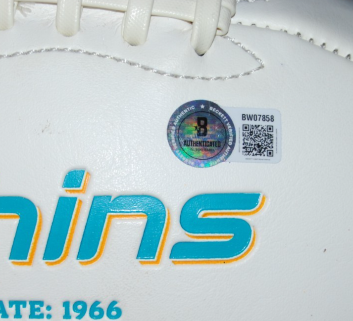 JEFF HAFLEY signed (MIAMI DOLPHINS) White logo football BECKETT BAS BW07858