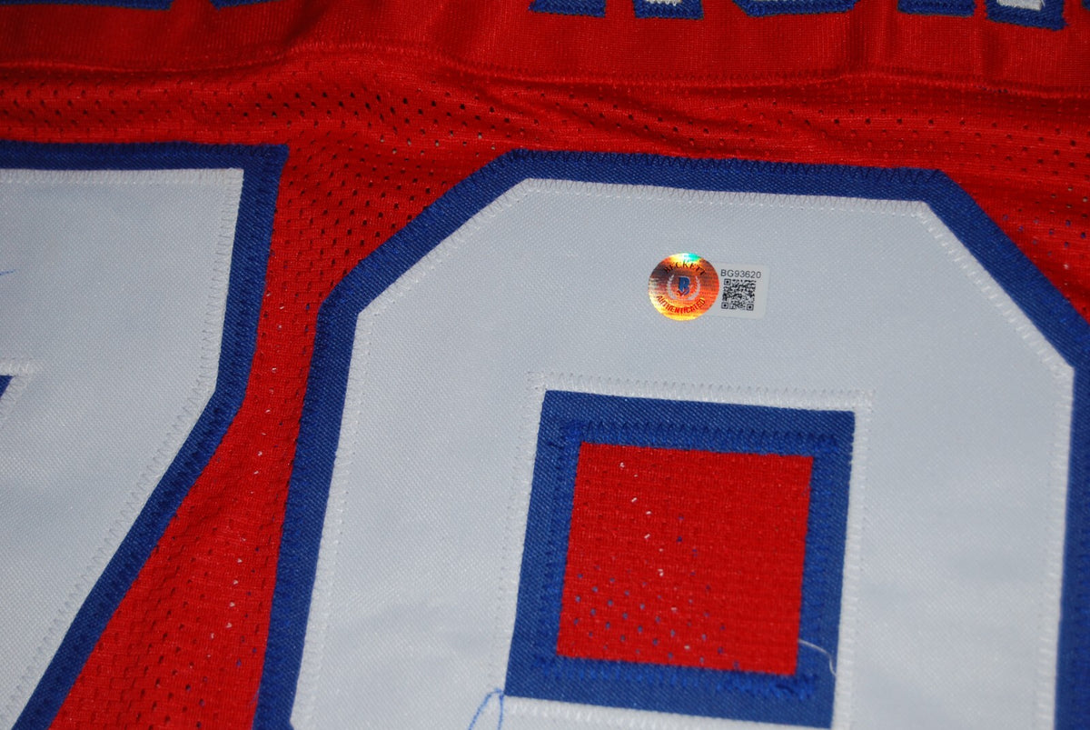 BRUCE ARMSTRONG signed (NEW ENGLAND PATRIOTS) XL custom jersey BECKETT BG93620