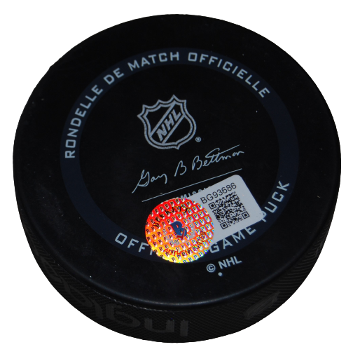 ED BELFOUR signed (CHICAGO BLACKHAWKS) Official game hockey puck BECKETT BG93686