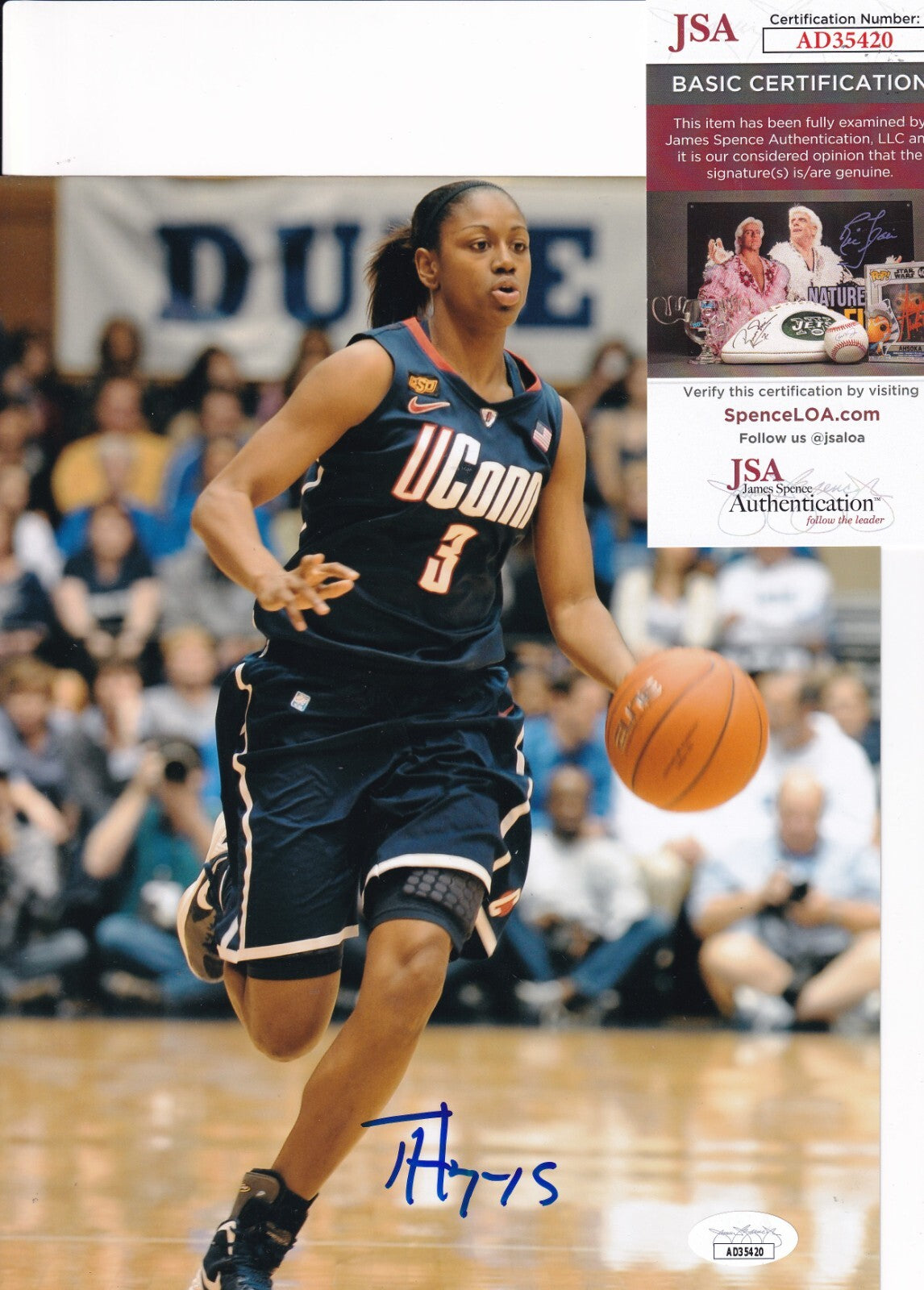 TIFFANY HAYES signed (UCONN HUSKIES) WNBA basketball 8X10 photo JSA AD35420