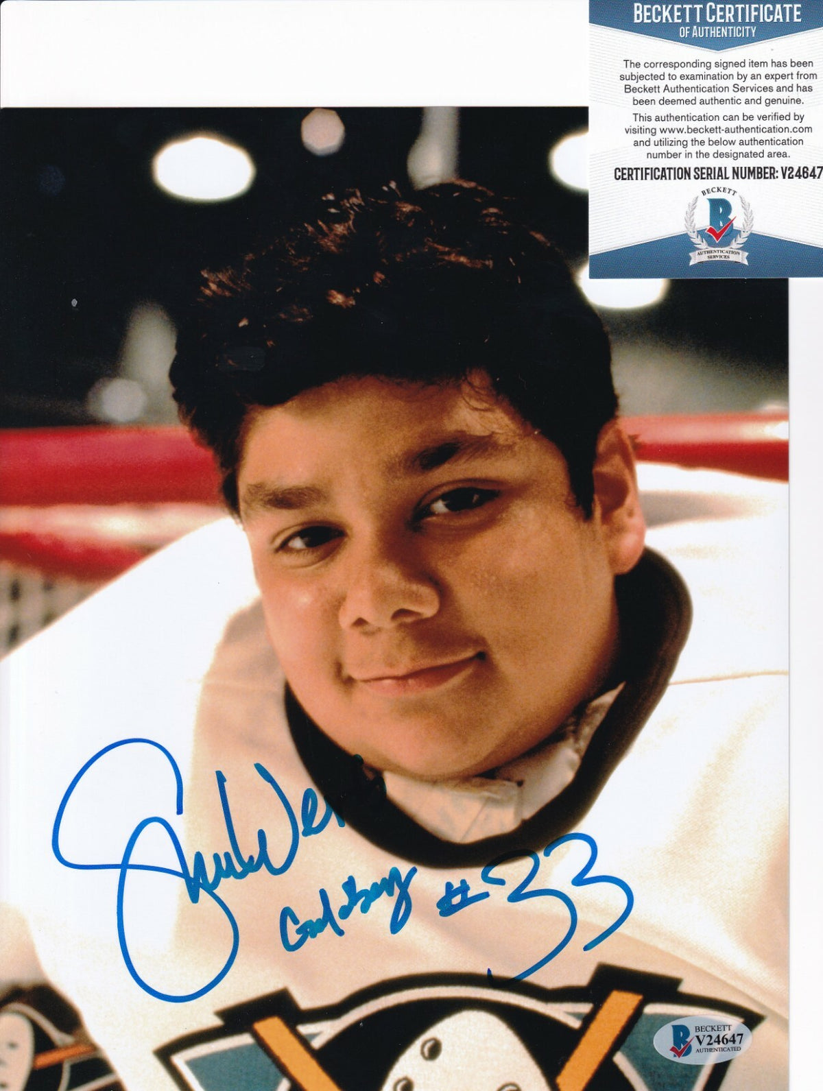 SHAUN WEISS signed (THE MIGHTY DUCKS) GOLDBERG 8X10 photo BECKETT BAS V24647