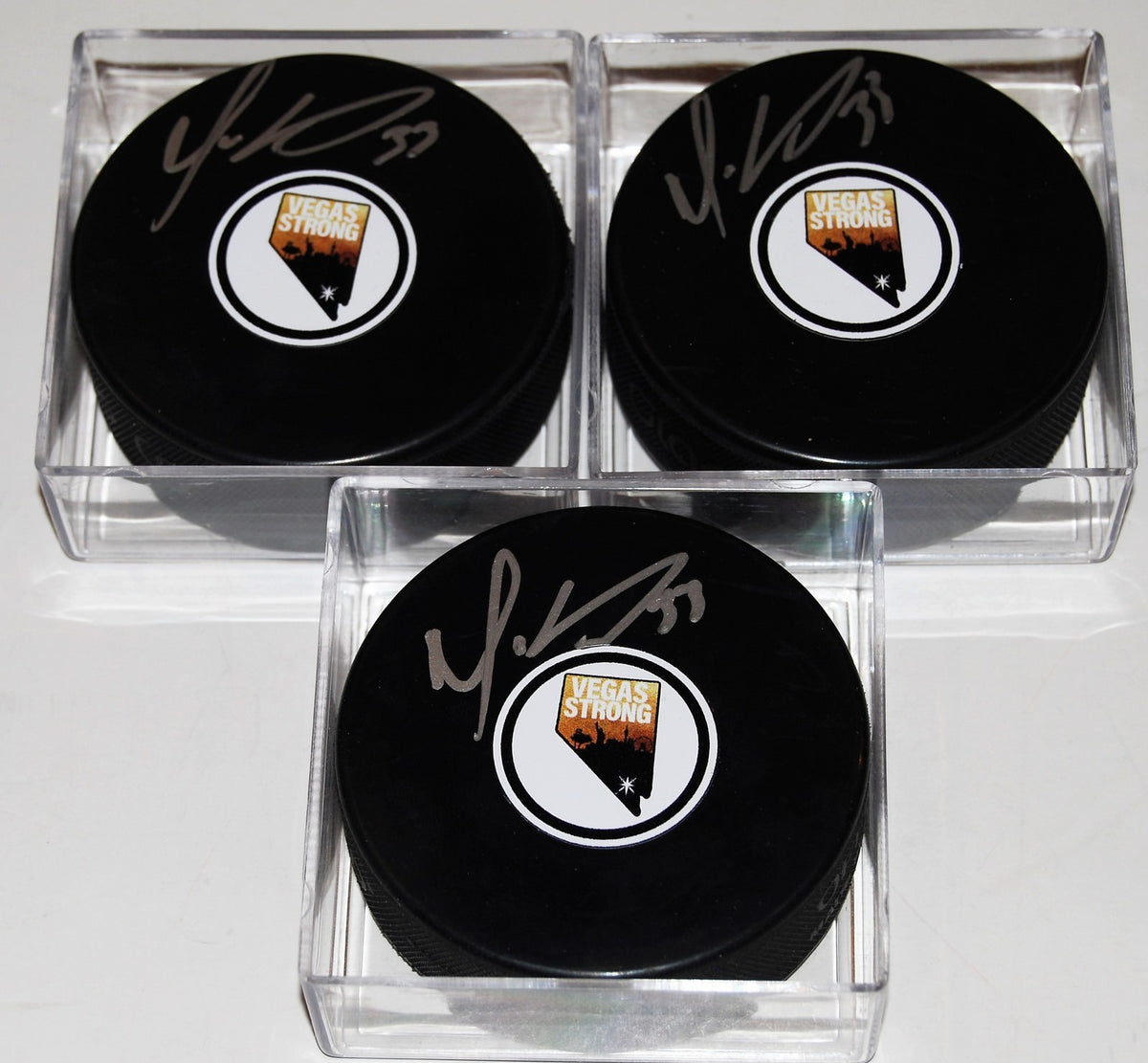 MAXIME LAGACE signed (LAS VEGAS GOLDEN KNIGHTS) *VEGAS STRONG* puck W/COA