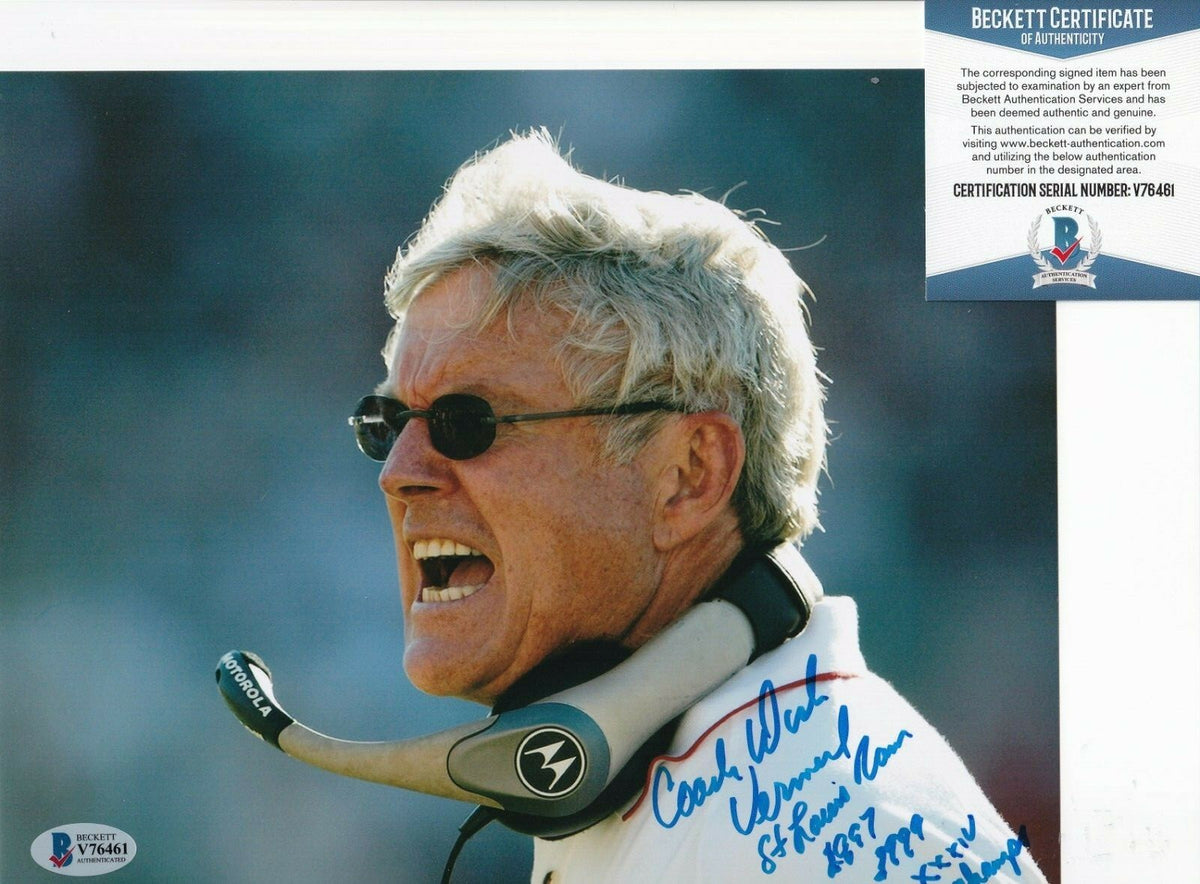 DICK VERMEIL signed (ST LOUIS RAMS) Football 8X10 photo BECKETT BAS V76461