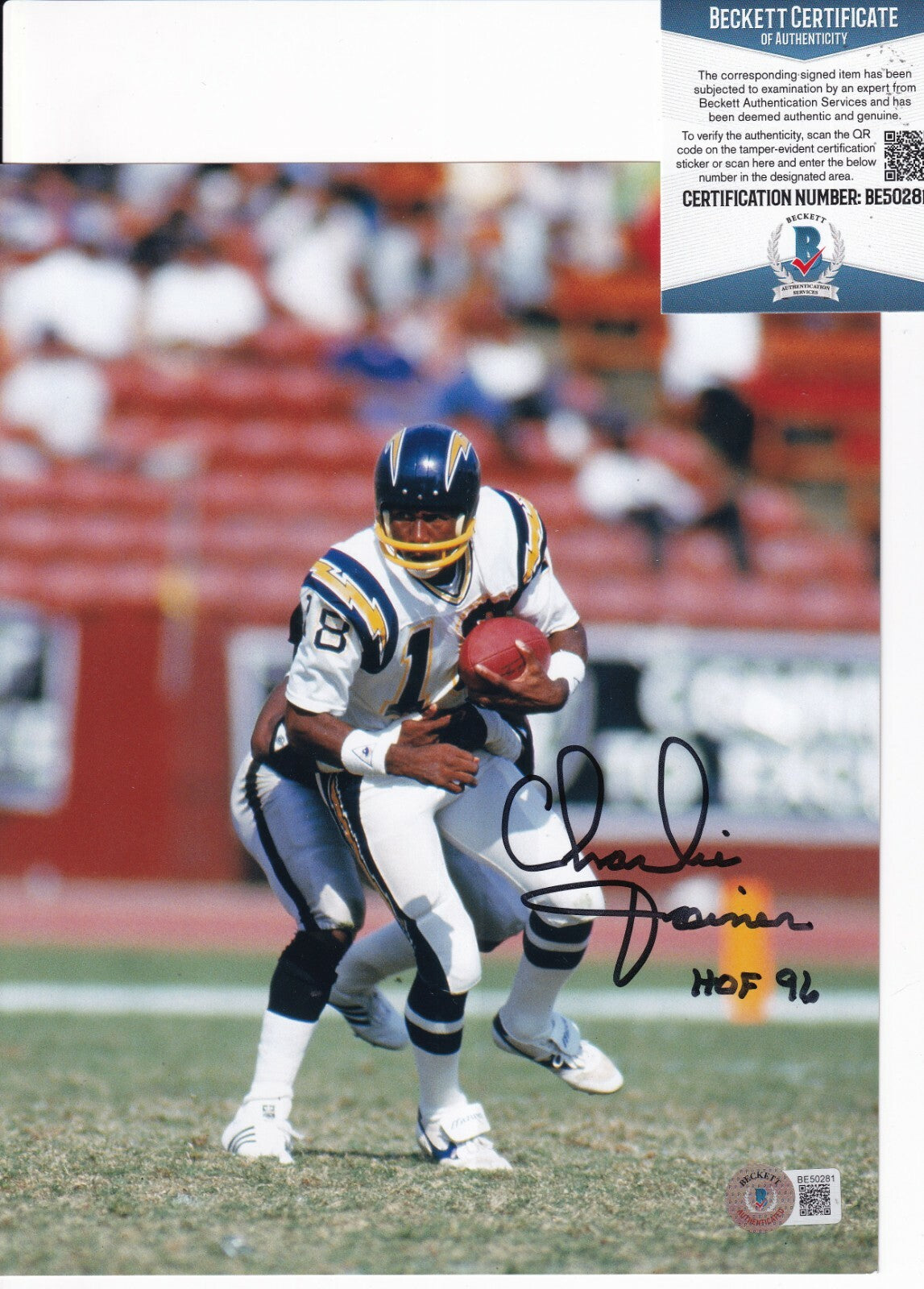 CHARLIE JOINER signed (SAN DIEGO CHARGERS) Football 8X10 BECKETT BAS BE50281