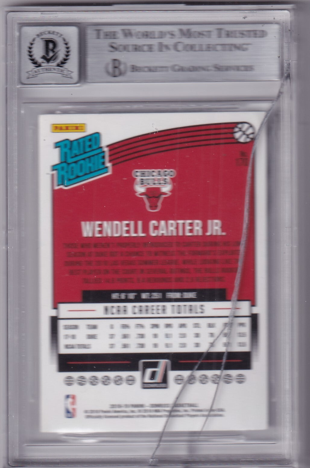 WENDELL CARTER JR signed (2018-19 DONRUSS) Rookie BULLS card BECKETT BAS AUTO 10