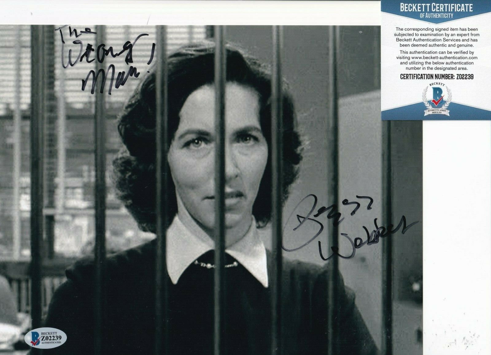 PEGGY WEBBER signed (THE WRONG MAN Miss Dennerly Movie 8X10 photo BECKETT Z02239